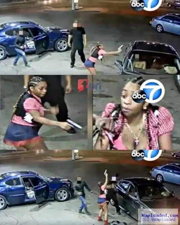 See How a Pretty Lady Pulled Out a Gun Under Her Skirt in Dramatic Gas Station Shooting (Photos)
